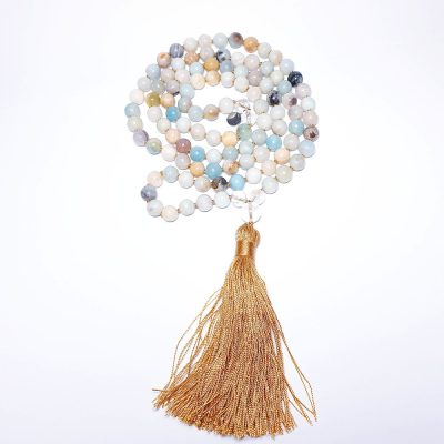 japa mala náhrdelník, minerální mala, buddhismus, joga, meditační, ruční výroba ,ručně vyráběné, náramky, náhrdelníky, minerály, amazonit, 6